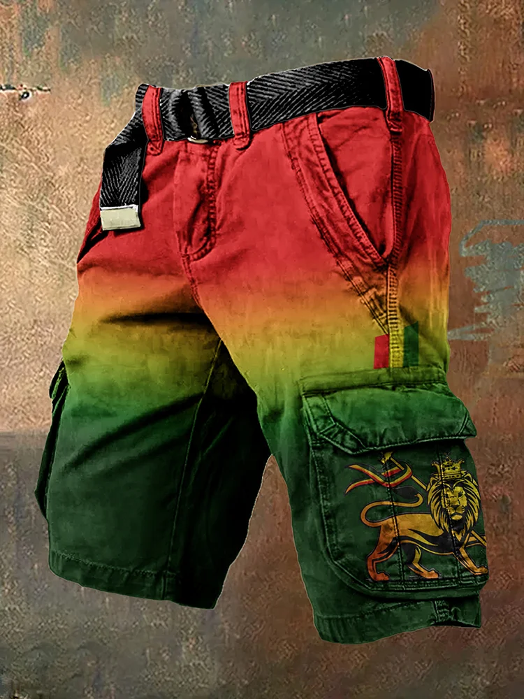 Vintage Reggae Lion Of Glory Gradient Art Print Men's Cargo Shorts
