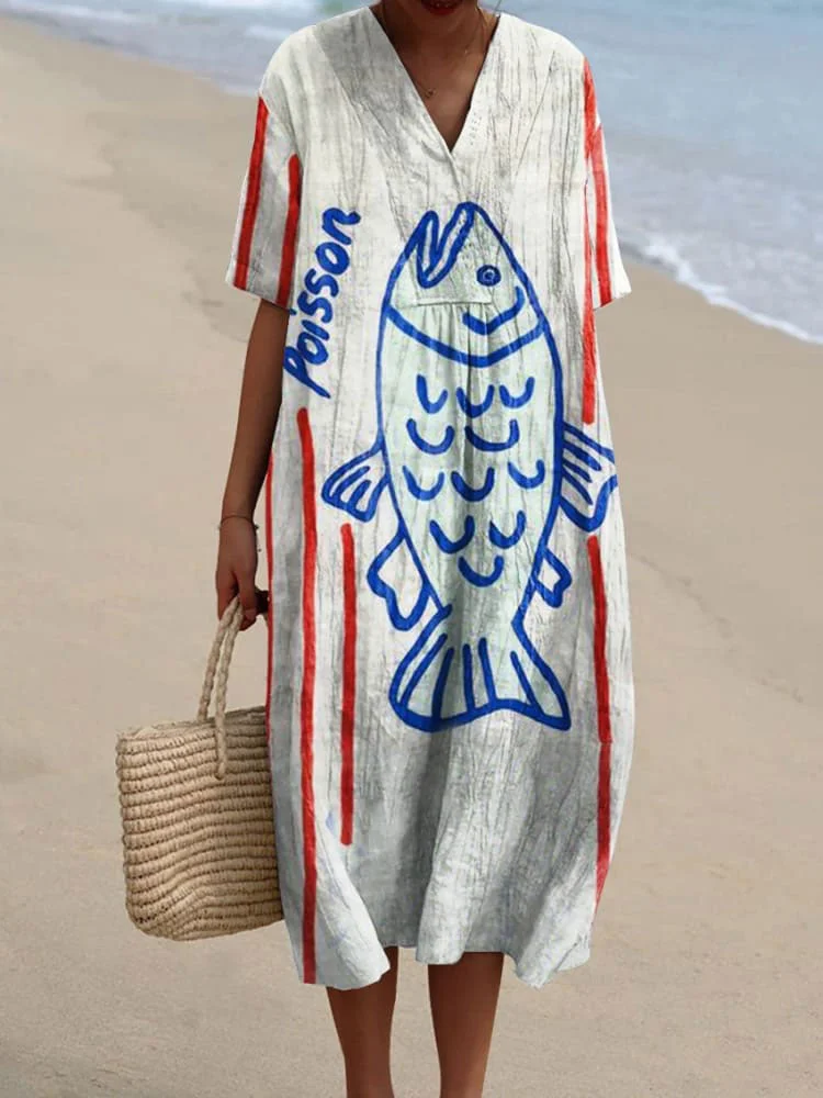 Women's  Fish  Art Print  Casual Dress