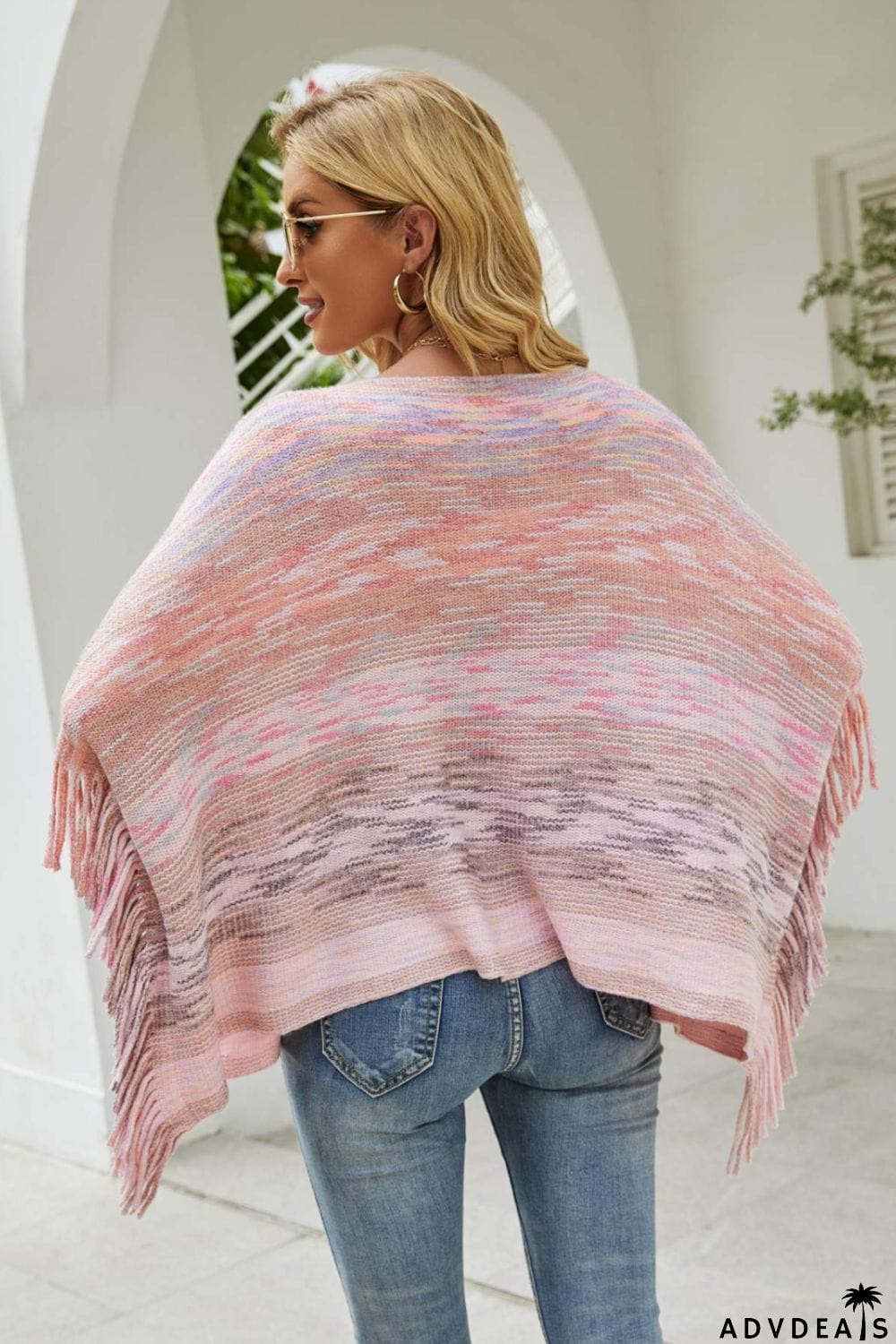 Round Neck Fringe Detail Poncho