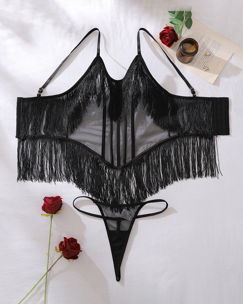 Lovingerie - Fringe Trim Mesh Bodysuit