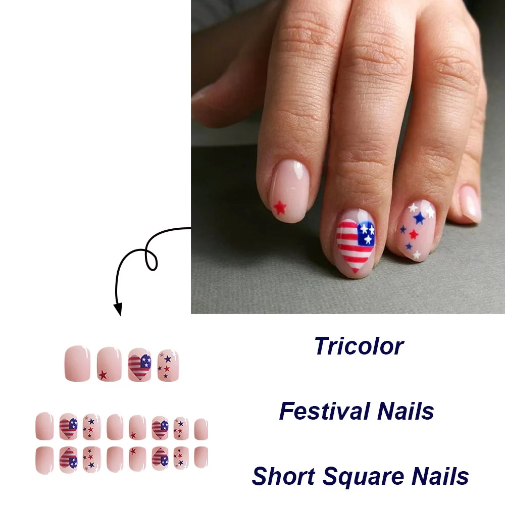 Churchf Churchf Day Love Flag Star Wearing A Short Square Nail Patch Removable Finished Product
