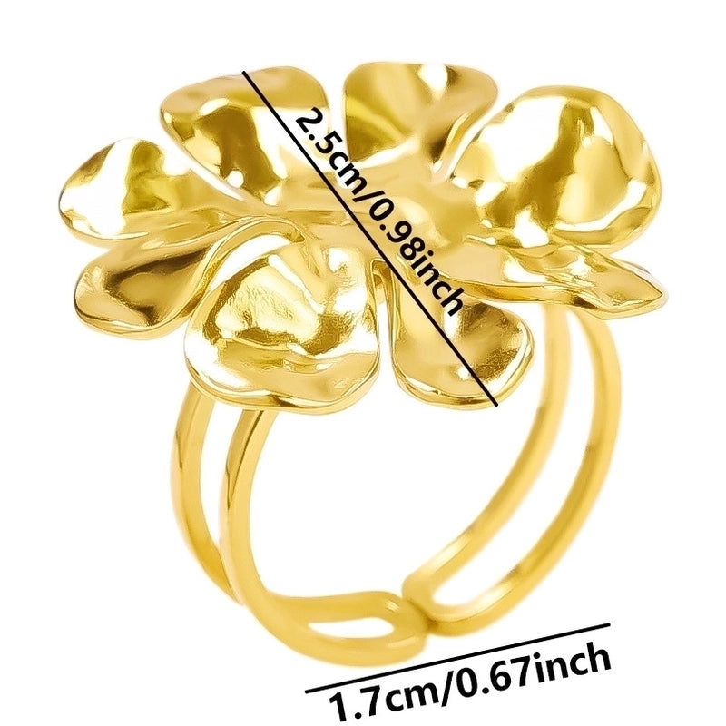 Cute Geometric Flower 304 Stainless Steel 18K Gold Plated Irregular Polishing Adjustable Ring