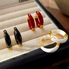 Stylish White Red Black Hoop Golden Earrings