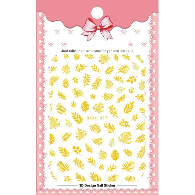 1 Sheet Flower Leaf Tree Green 3D Bronzing Nail Art Stickers Black White Sliders Summer DIY Decals for Nail Art Decoration