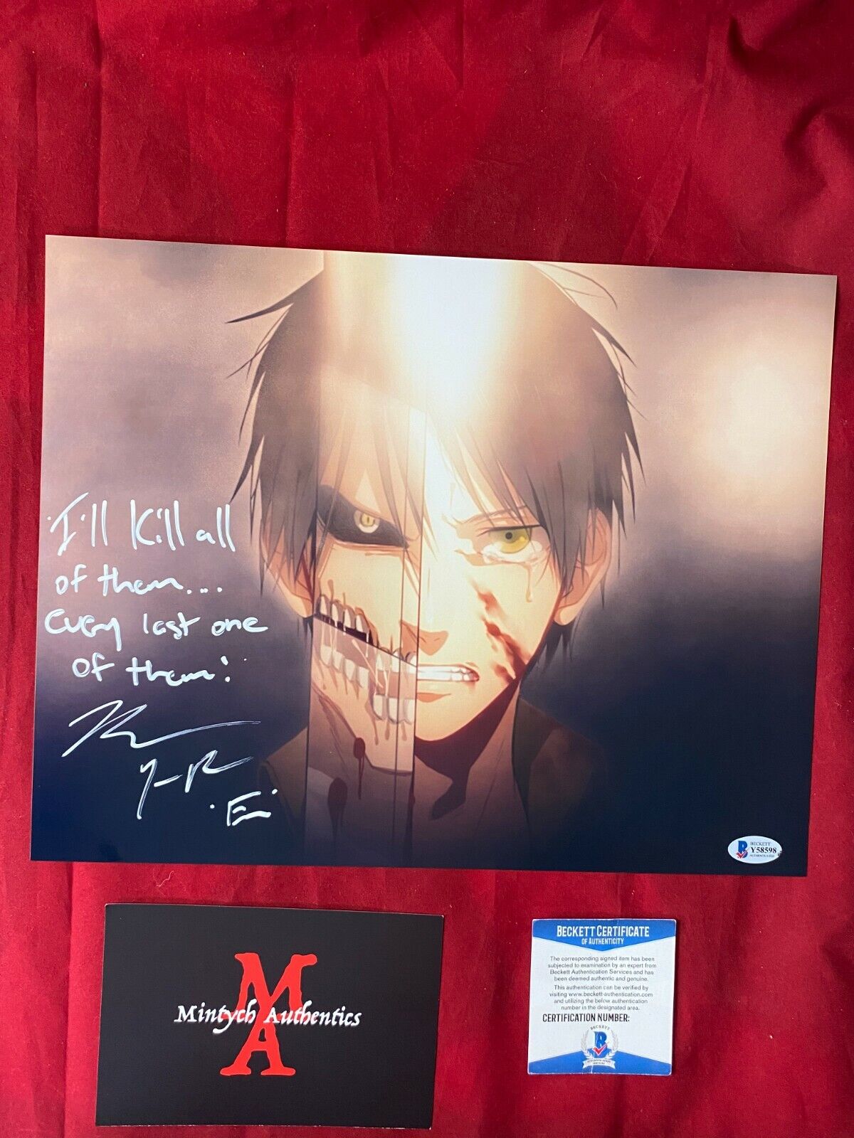 BRYCE PAPENBROOK SIGNED 11x14 Photo Poster painting! ATTACK ON TITAN! EREN! BECKETT COA! ANIME!