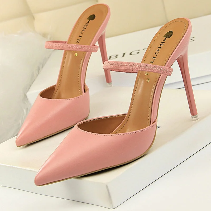 BIGTREE Shoes Rivet High Heels Woman Pumps Pu Leather Women Heels 9cm Sexy Party Shoes Black Red Apricot Wedding Shoes Female