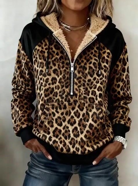 Women'S Casual Loose Printed Hooded Sweatshirt 