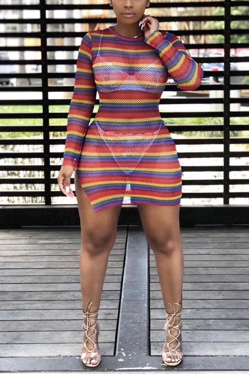 Sexy Mesh Perspective Printing Dress