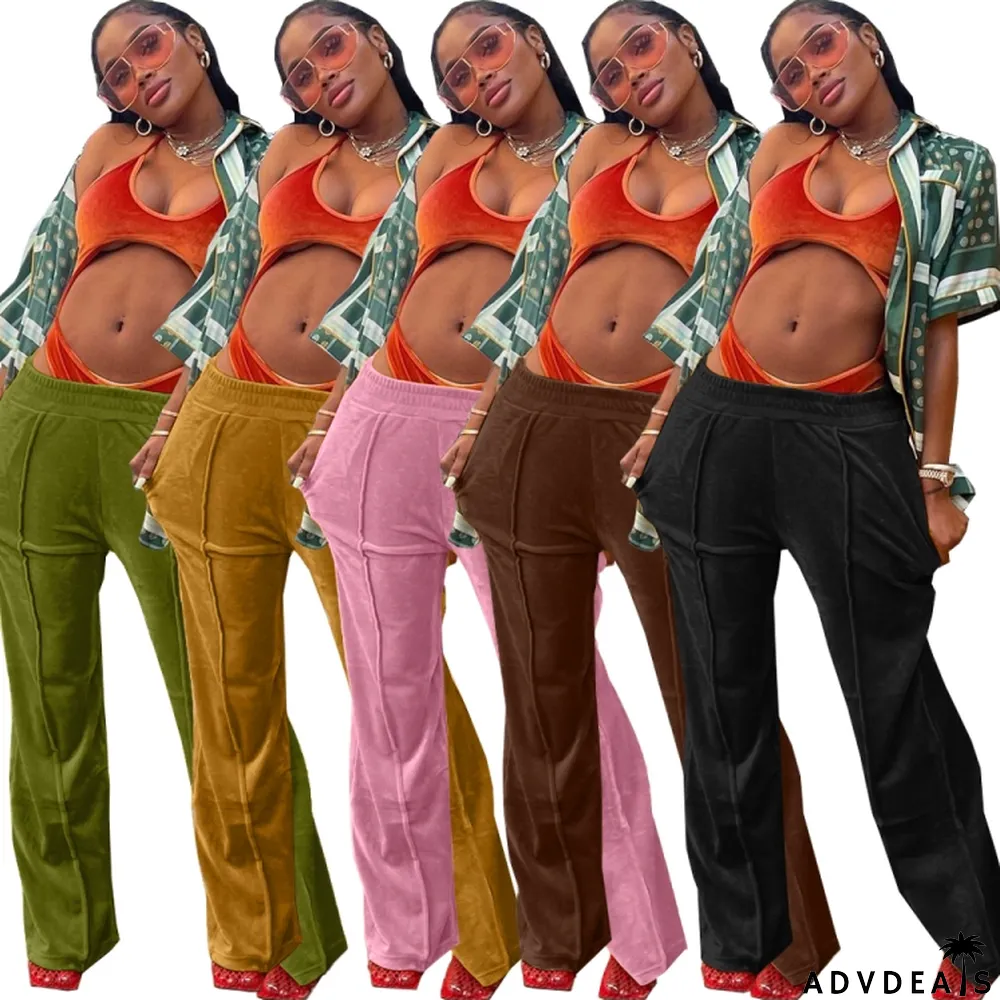 Winter Casual Brown Velvet Jogger Loose Sweatpants