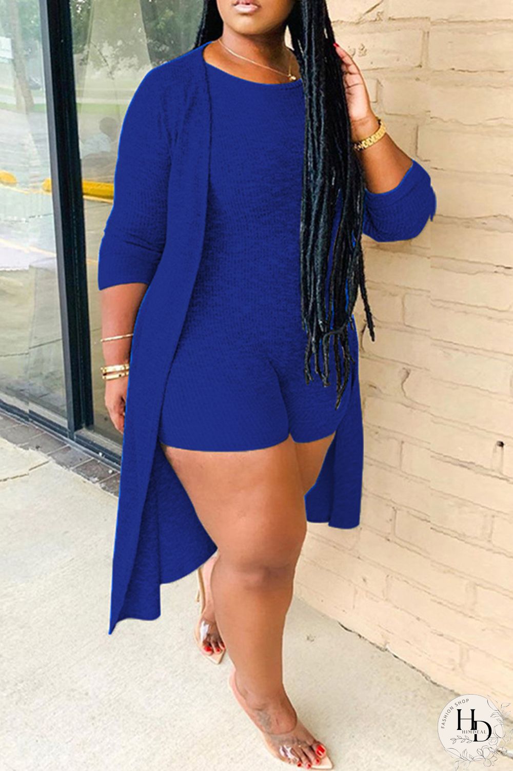 Grey Fashion Casual Solid Cardigan O Neck Plus Size Two Pieces