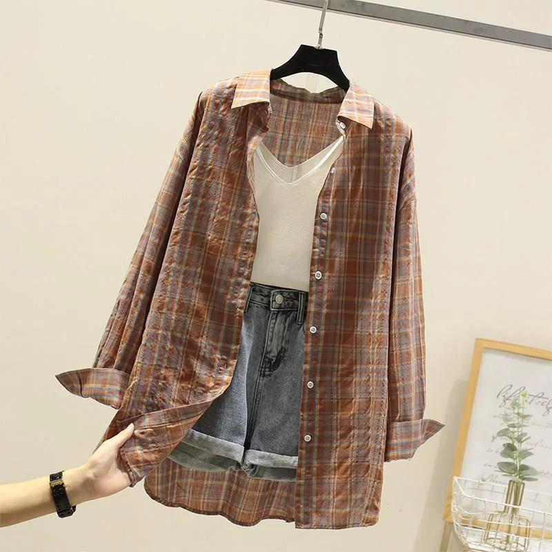 Uveng Uveng Sunscreen Plaid Shirt 2024 Spring And Summer New Lady Loose Checker Shirt Student Coat