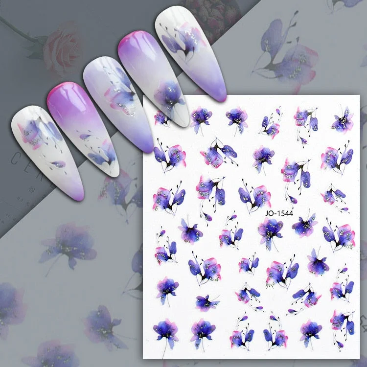 1PC Succulent Plants Flower 3D Nail Sticker Spring Floral Leaves Adhesive Transfer Decals Slider DIY Nail Art Decoration-Nail Inspo