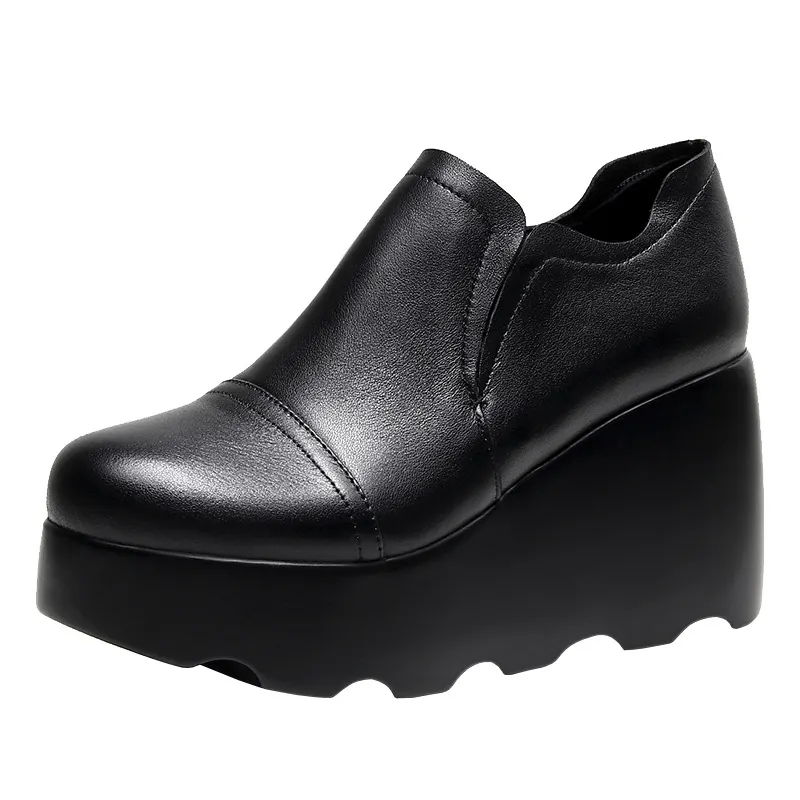 Breakj Breakj A Foot Pedaled Women's Shoes Thick Sole Waterproof Slope Heel Single Shoes With Deep Mouth Loose Cake Shoes Ladies Round Head Casual Shoes