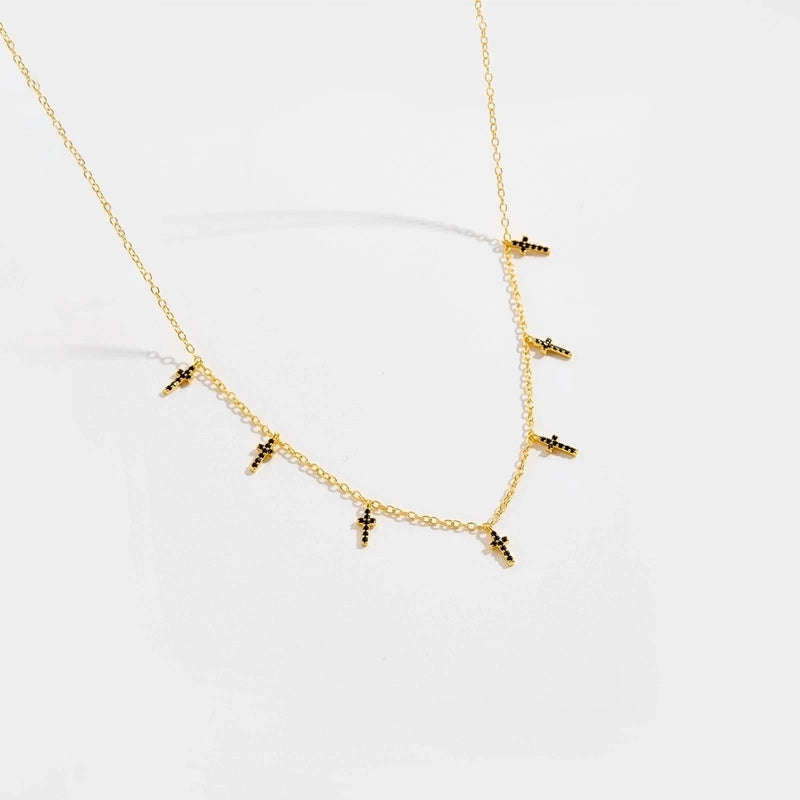 925 Sterling Silver Zircon Inlay Cross Pendant Necklace