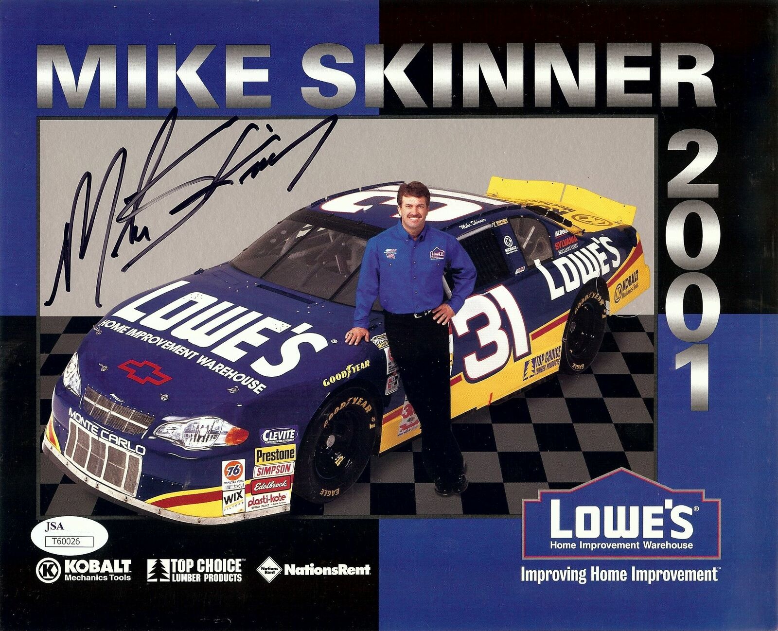 Mike Skinner Signed Autographed 8X10 Promo Photo Poster painting NASCAR Lowe's Black JSA T60026