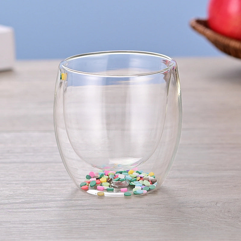 Double-layer Glass Quicksand Flower Cup Borosilicate Glass Double-layer Cup Breakfast Milk Coffee Cup Household Drinking Cup