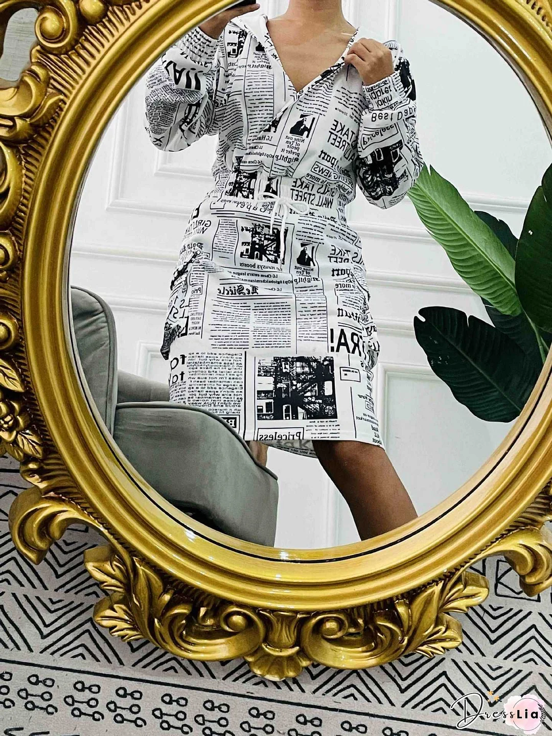 Newspaper Print Top & Midi Skirt Set