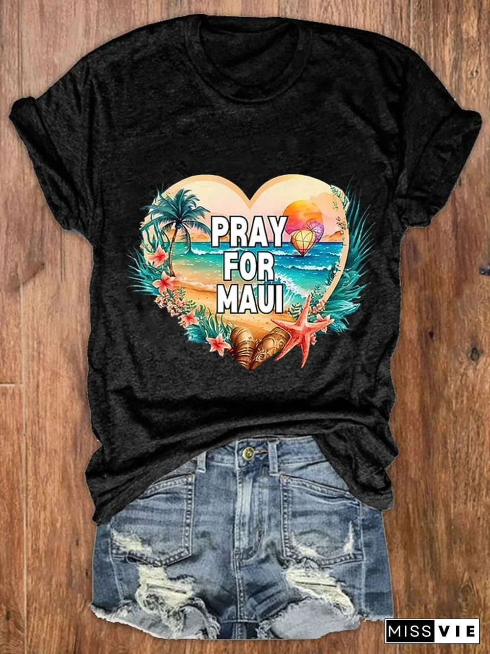 Women's Pray For Hawaii Maui Print T-Shirt