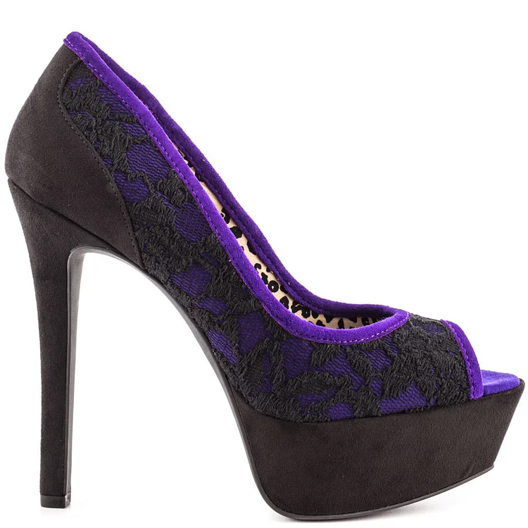 Women's Purple Leopard Peep Toe Stiletto Heel Pumps Platform Heels |FSJ Shoes