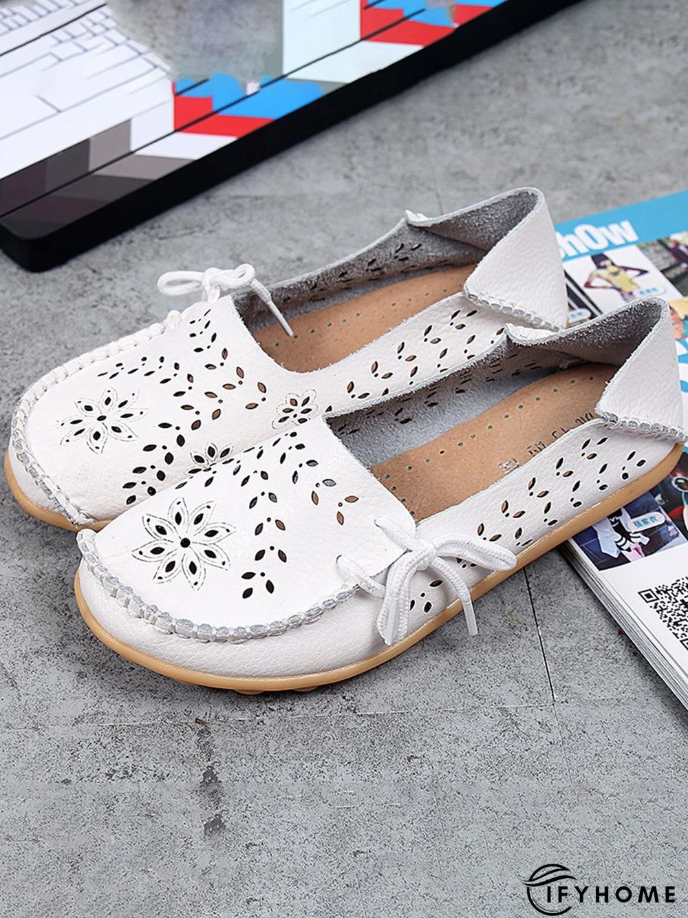 Cowhide Hollow Lace-up Portable Shoes | IFYHOME