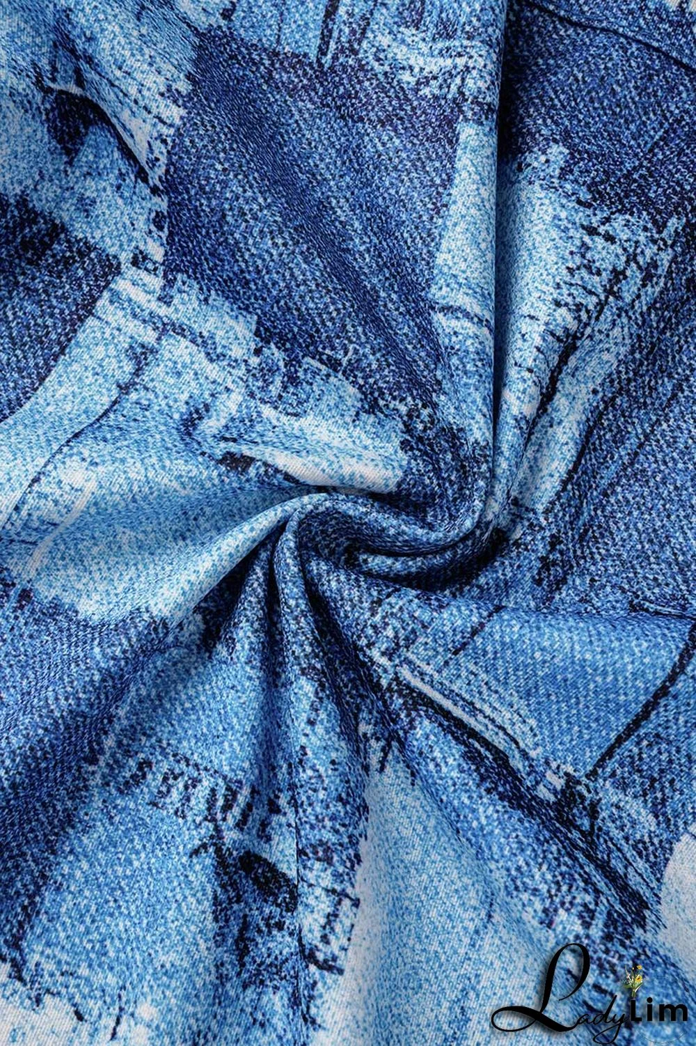 Blue Sexy Print Patchwork Backless Straight Jumpsuits