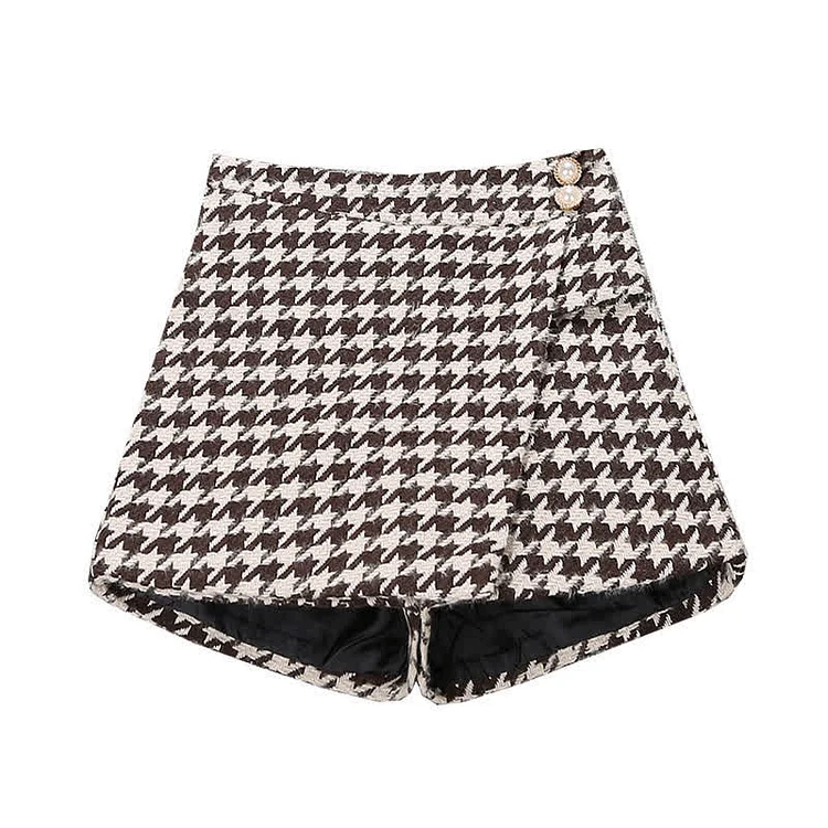 Chic Houndstooth Print High Waist Shorts - Modakawa modakawa