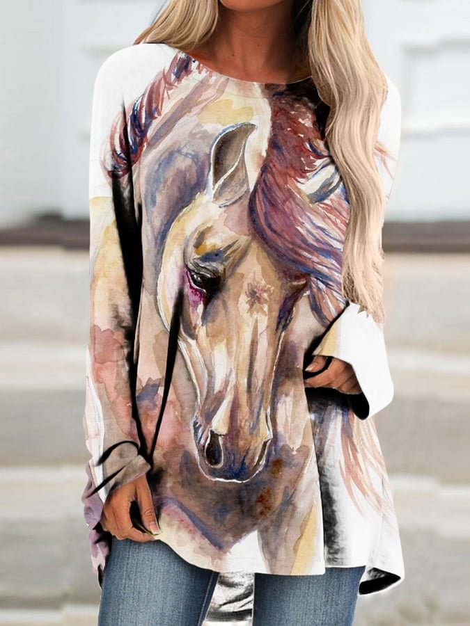 Women&#039;s Horse Oil Painting Top