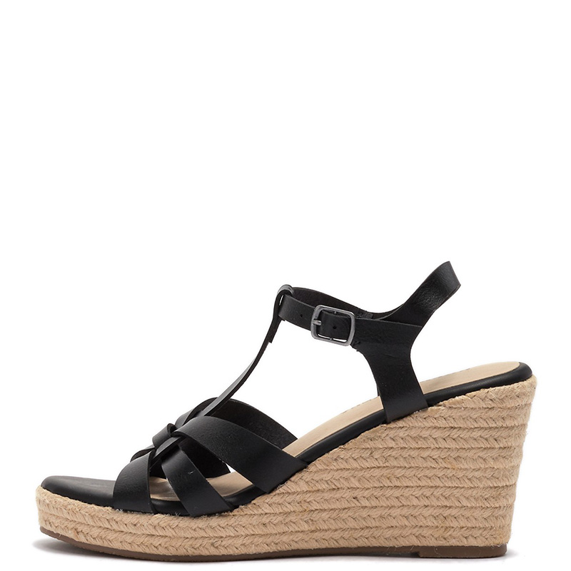 TAAFO Black Platform Women's Sandals High Wedge Heels Gladiator Rome Ladies Party Ankle T-Strap Shoes 