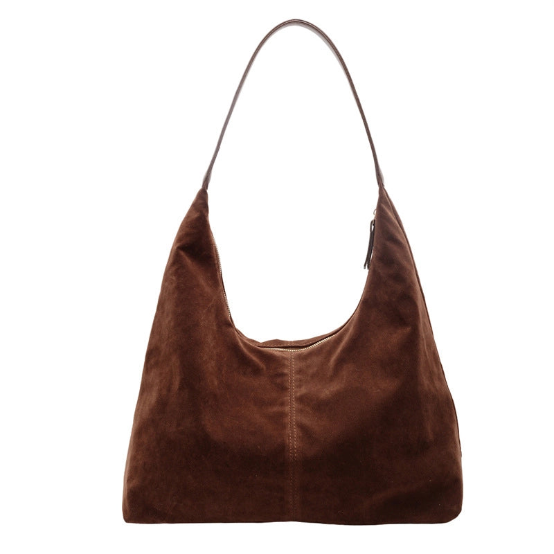 Women’s Medium Flannel Solid Color Streetwear Sewing Thread Pillow Shape Zipper Underarm Bag