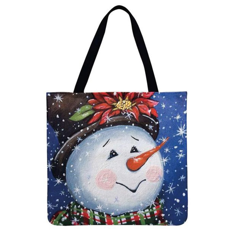 Linen Tote Bag-Christmas snowman
