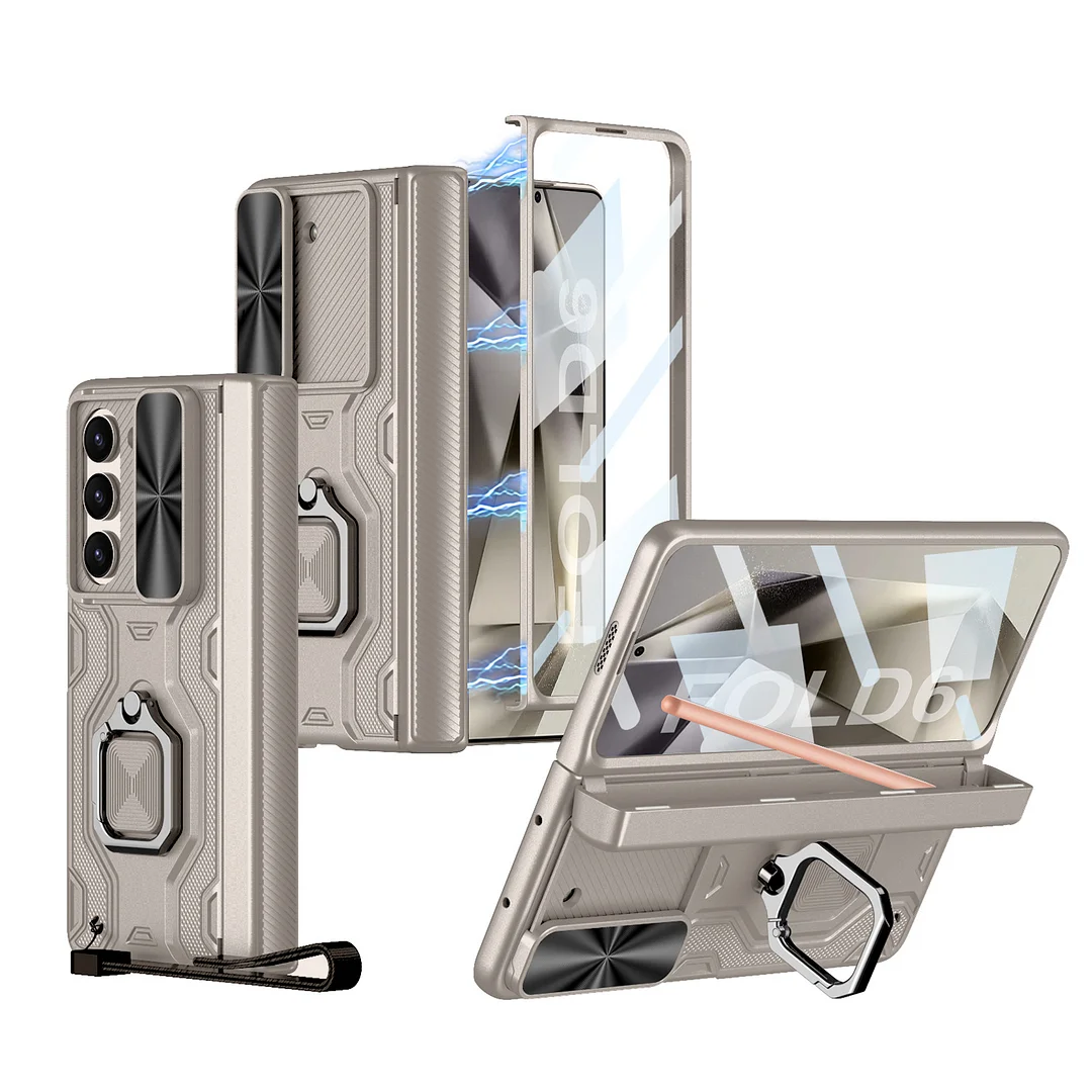 Suitable For Samsung Zfold7 Mobile Phone Case Sleeve Push Window Lens Ring Bracket Pen Slot Protective Cover Diamond Magnetic Adsorption Pen