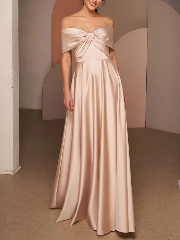 Elegant Simple Temperament Satin Off-the-shoulder Women's Dress