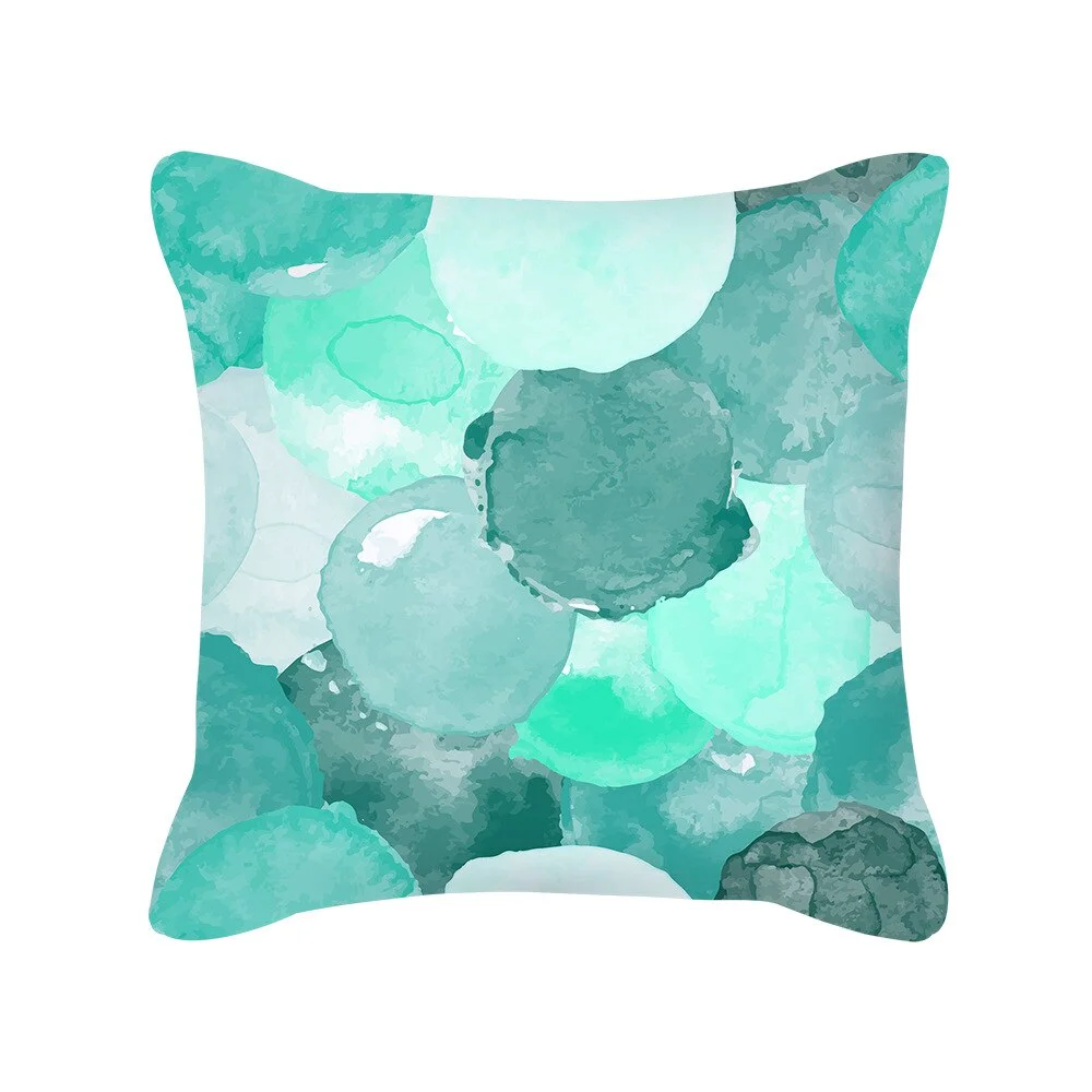 Teal Blue Cushion Cover Leaves Geometric Heart Pillow Cover Sofa Home Decor Throw Pillows Car Decorative Pillow Case Accessories