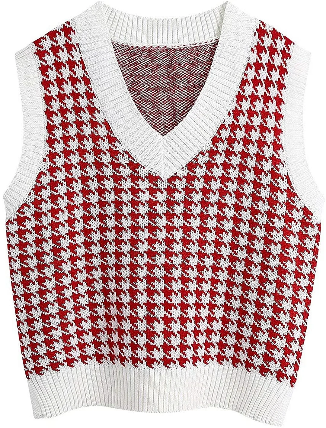 Wongn Wongn And Winter New Women's Thousand Bird Case Knitting Vest V Neck Sleeveless Sweater