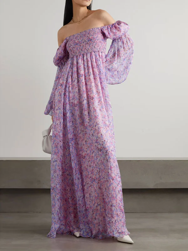 Floral Printed Silk Chiffon Gowns