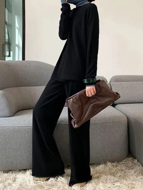 Casual 3 Colors Round-Neck Long Sleeves Sweater Top&Elasticity Pants 2 Pieces Set