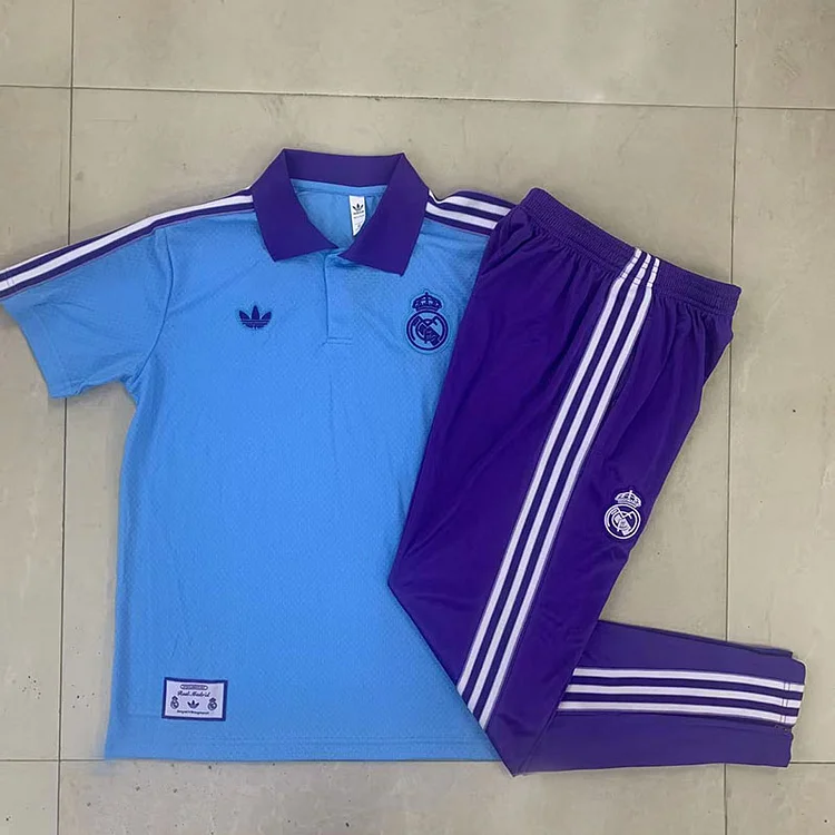 25/26 Real Madrid Light Blue POLO Shirt Set (Short Sleeve + Long Pants)