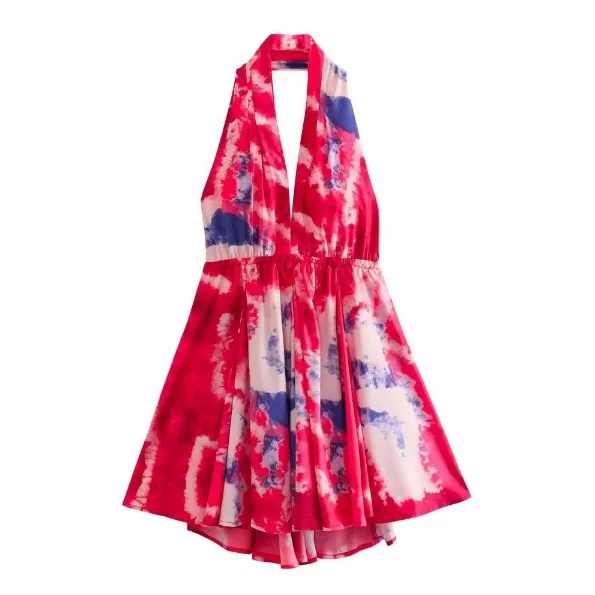 Nigikala Nigikala Women's Explosive Print Collar With Bare Back Hanging Neck Dress