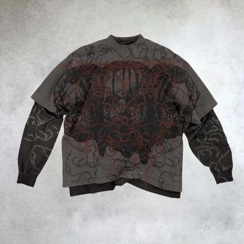 Gothic Abstract Layered Long Sleeve T-Shirt