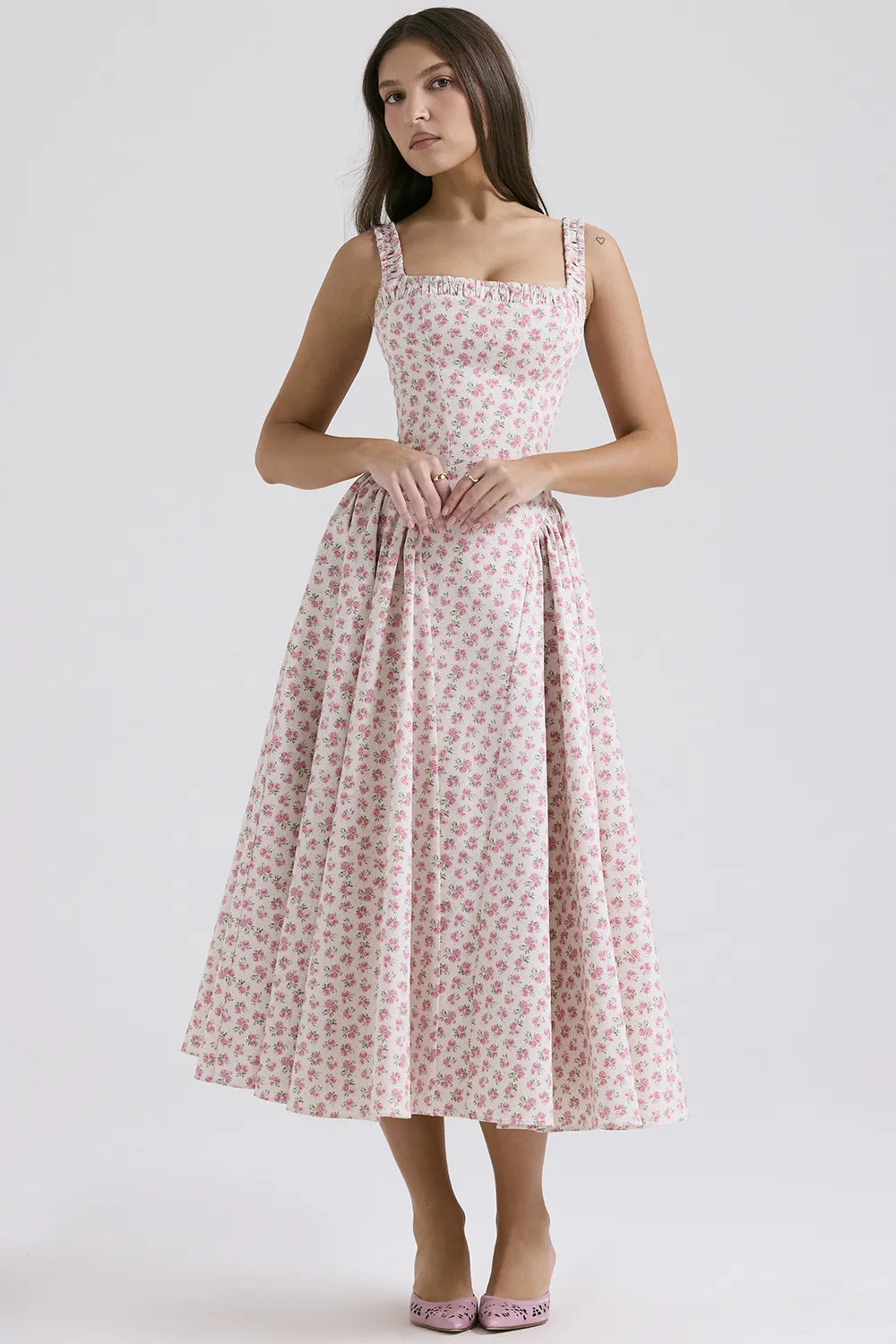 Brownm Brownm 24 Years Broken Flower Bohemian Wind Waist Show Thin Back Holiday Wind Sling Medium Long Dress 88104