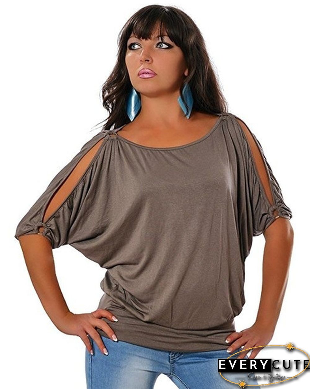 Casual Women's Cold Shoulder Short Sleeve Cotton T Shirt Blouse Fashion Tops