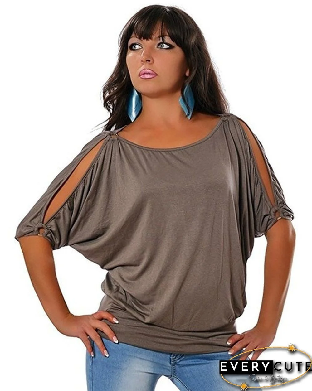 Casual Women's Cold Shoulder Short Sleeve Cotton T Shirt Blouse Fashion Tops