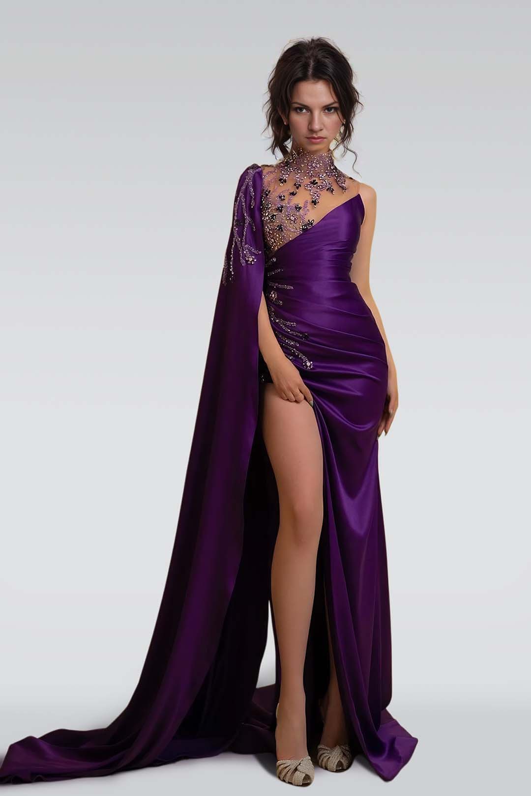  Prom Dress Regency Charmeuse One Shoulder with Ruched Beads YL0261