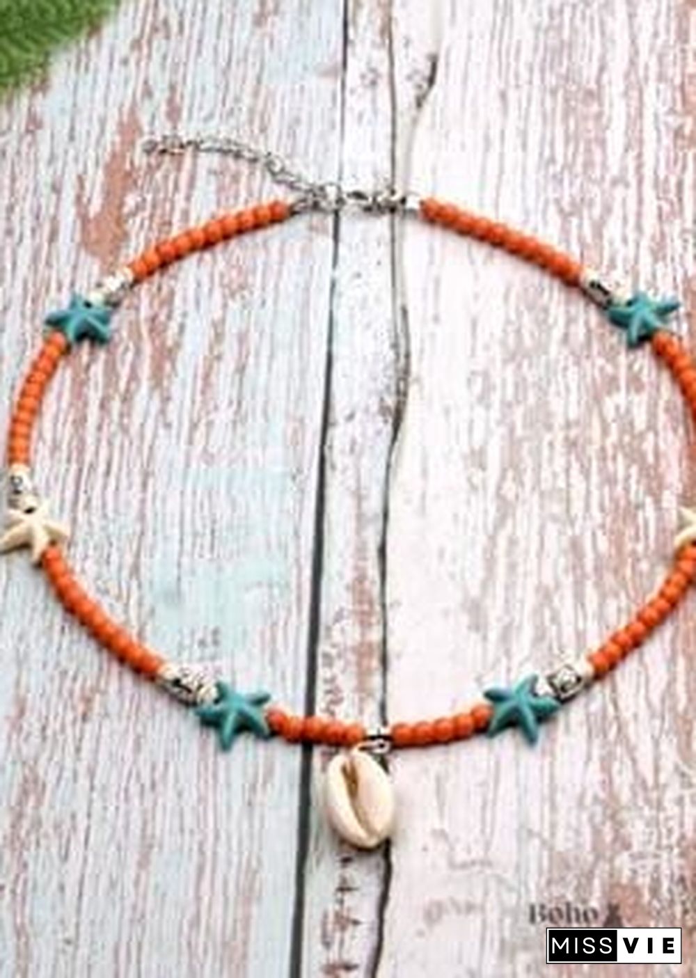 Boho Necklace, Hippie Blue Shell & Starfish