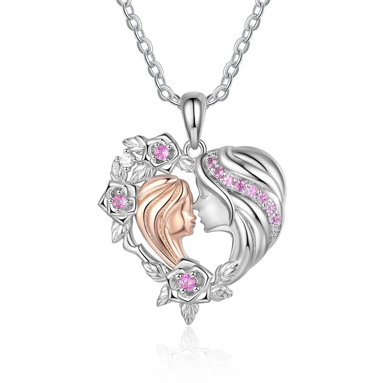 Mother and Daughter Necklace Heart Flower Pendant Necklace for Her
