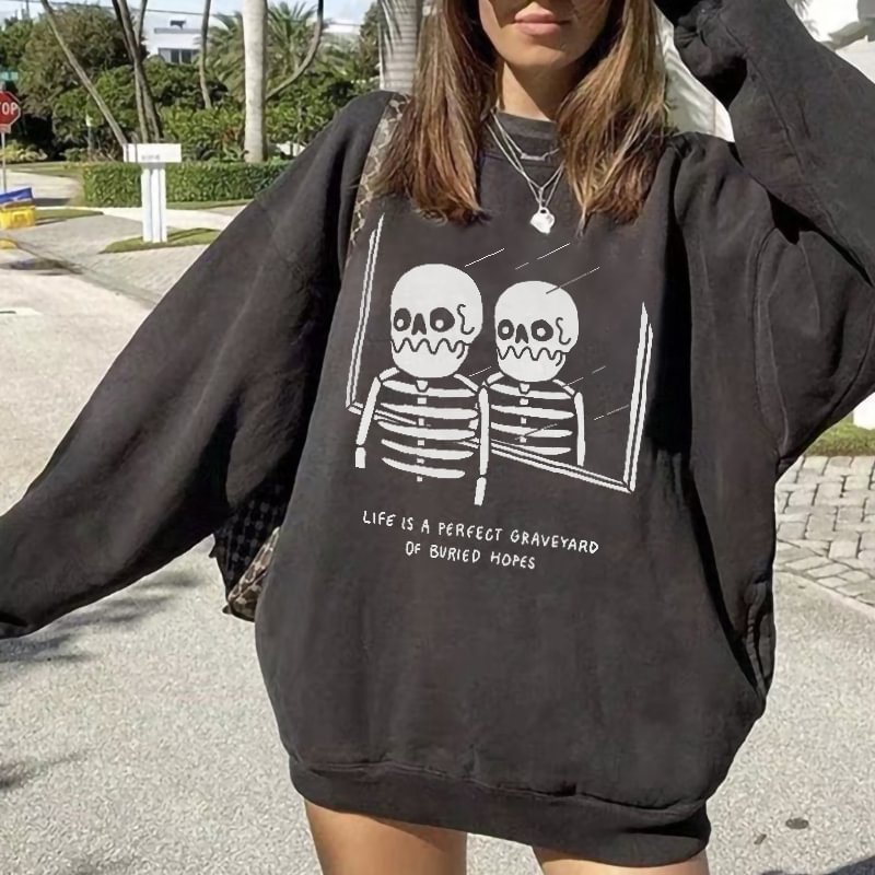 Grim Skeleton Printed Oversized Casual Sweatshirt - Krazyskull