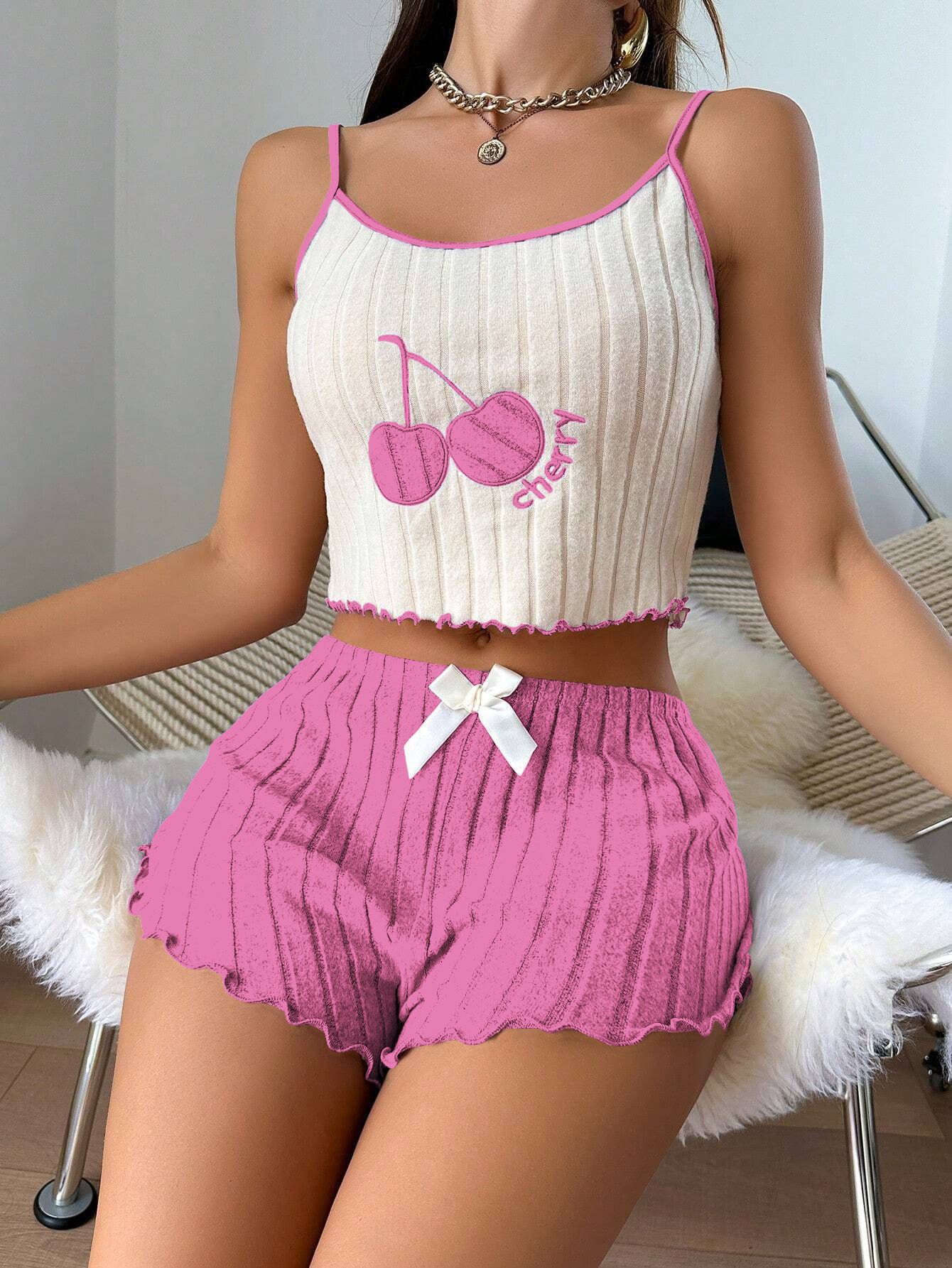 European And American Style Embroidered Pajamas Women's Sanded Camisole Vest Shorts Suit High Elastic Two-piece Suit