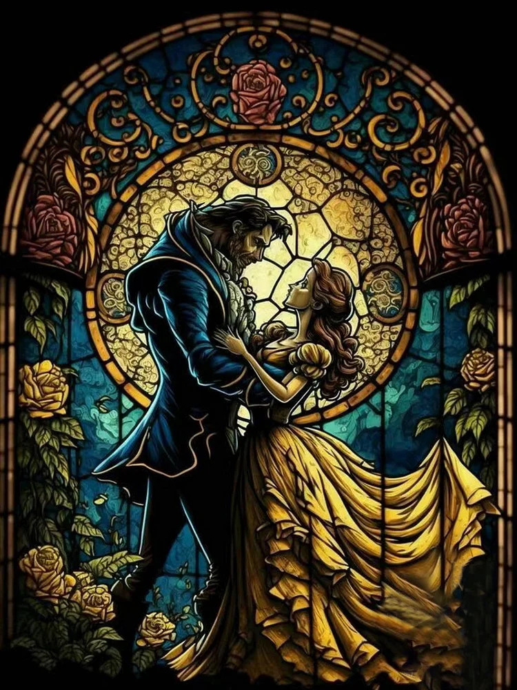 Glass Art -  Disney Beauty And The Beast 11CT Stamped Cross Stitch 50*60CM