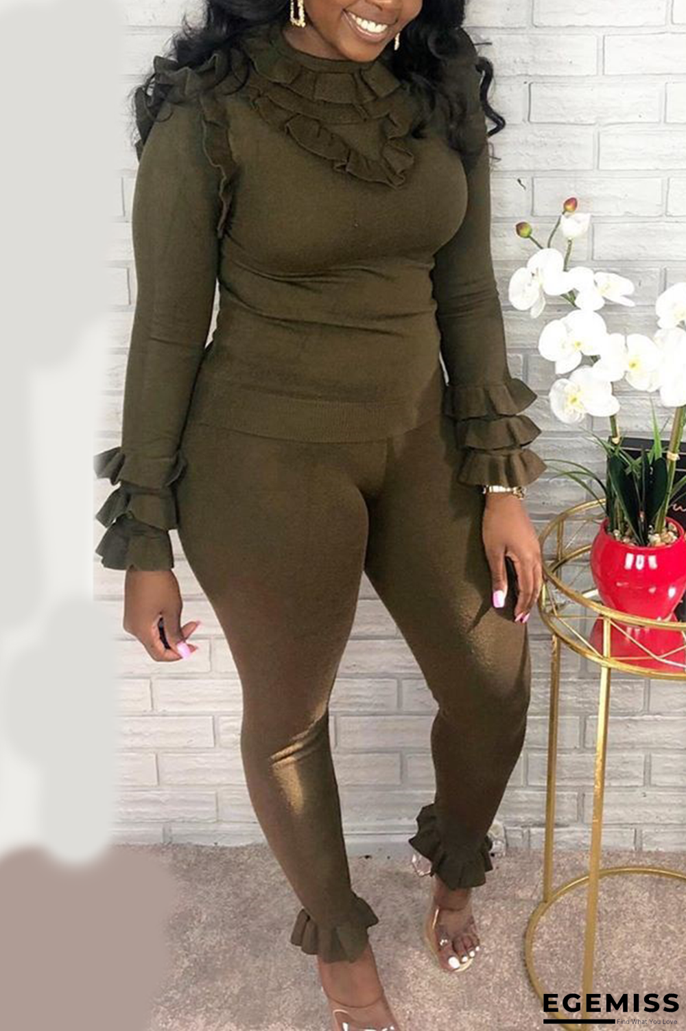 Black Green Casual Solid Patchwork Long Sleeve Two Pieces | EGEMISS