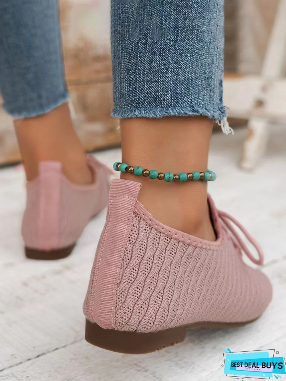 Breathable Mesh Fabric Soft Sole Lace-up Decor Flat Shoes